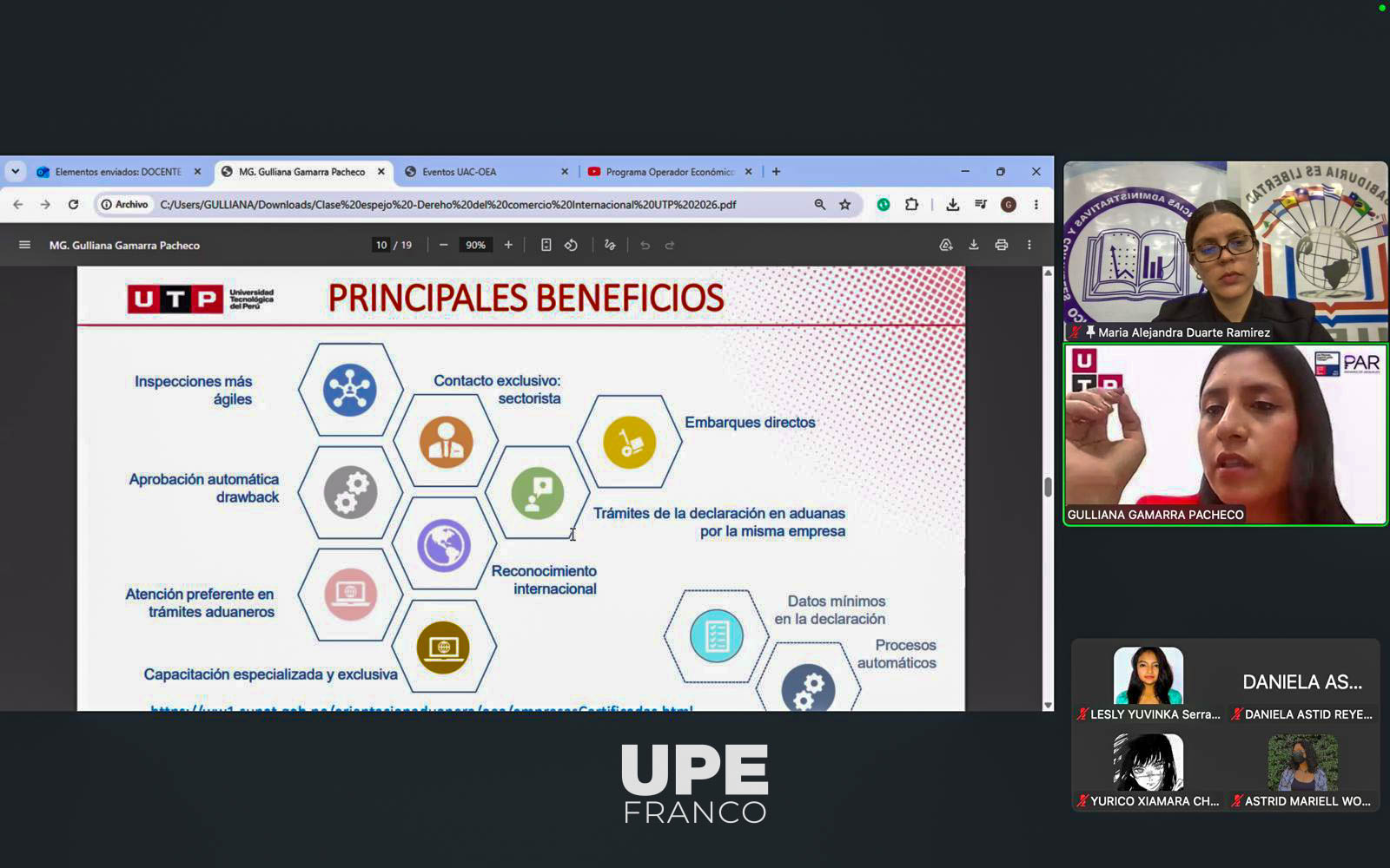 CLASE ESPEJO INTERNACIONAL ENTRE UPE Y UTP ABORDÓ INTEGRACIÓN INTERNACIONAL Y OPERADOR ECONÓMICO AUTORIZADO